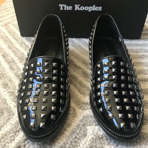 The Kooples Black Pyramid Studded Patent Leather Flats / Loafers Size 37 - Picture 6 of 8